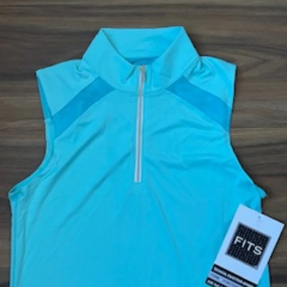 FITS Women's 1/4 ZIp Sleeveless Tank Top Sun Shirt - Teal - Medium - Picture 2 of 5